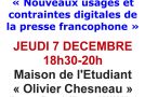 Conférence débat UPF section Côte d’Azur : Nouveaux usages et contraintes digitales de la presse francophone – 07/12/17 à 18h30